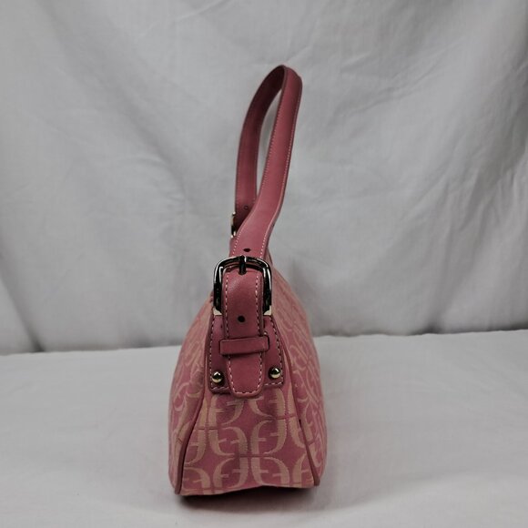Vtg Fossil Pink Signature Jacquard Fabric Leather Trim Shoulder Demi Bag Purse - Picture 4 of 14